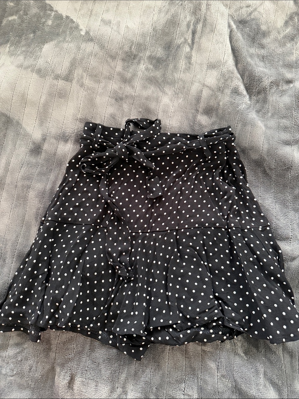 Zara Black and White Polka Dot Skater Skirt with Tie Waist